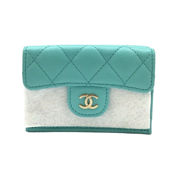 CHANEL Compact Wallet Small Tri-fold AP0230 SLG Leather Goods Caviar Skin Lig... - Picture 2 of 11